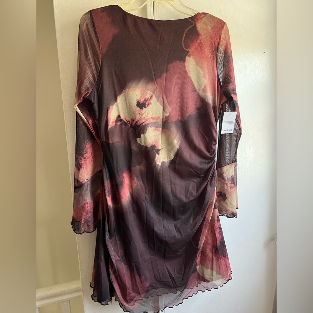 Boohoo Pink and Brown Floral Dress